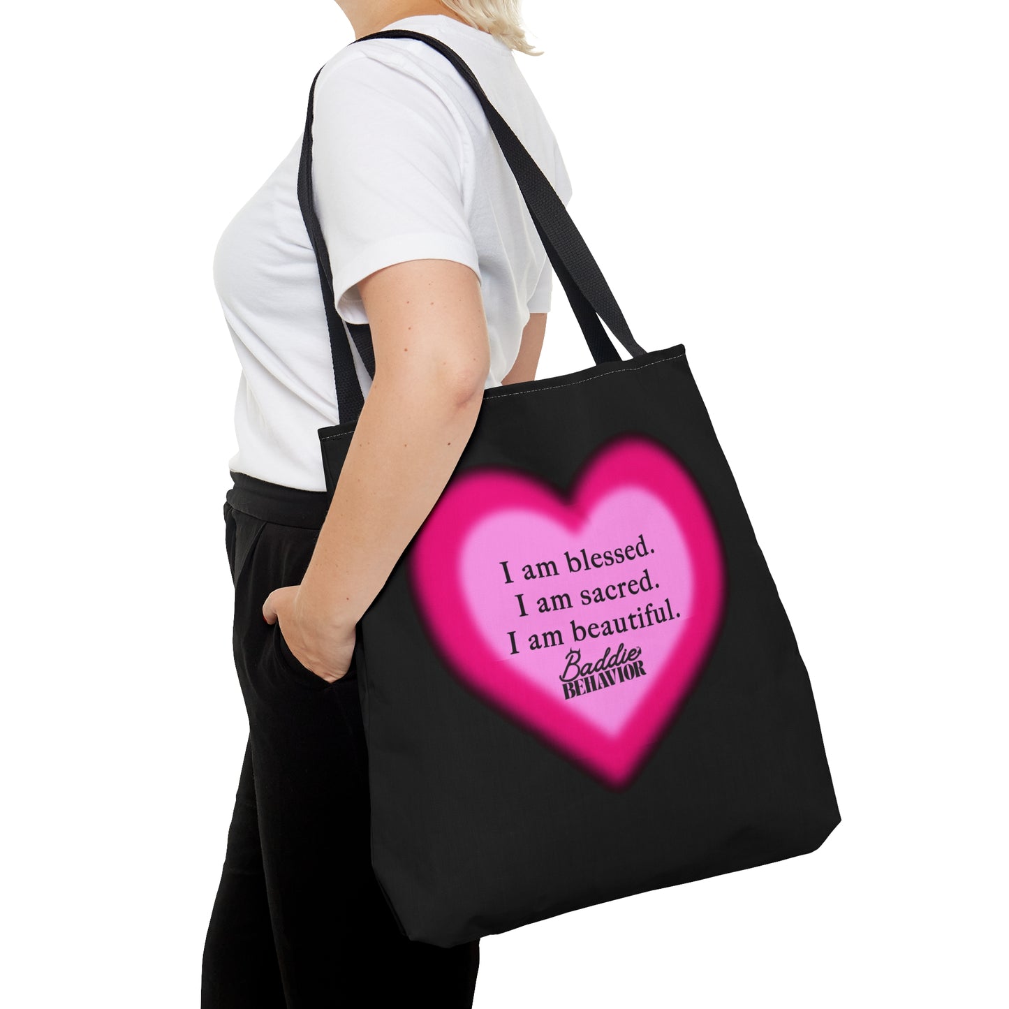 Beautiful Blessed Baddie Large Tote Bag- Black