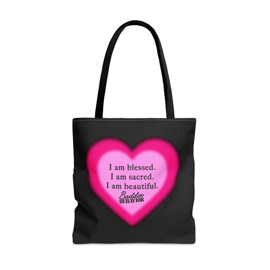 Beautiful Blessed Baddie Large Tote Bag- Black